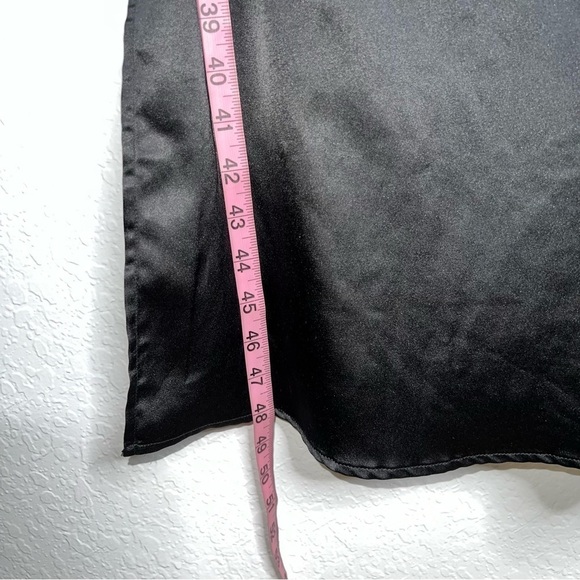 Charlie Holiday Dress Women Size 8 Satin Slip Midi Black Side Slits CC - Picture 5 of 12